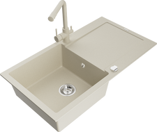 Mexen Leo lavello in granito a 1 vasca con gocciolatoio e rubinetto da cucina Duero, beige- 6501-69-671600-69