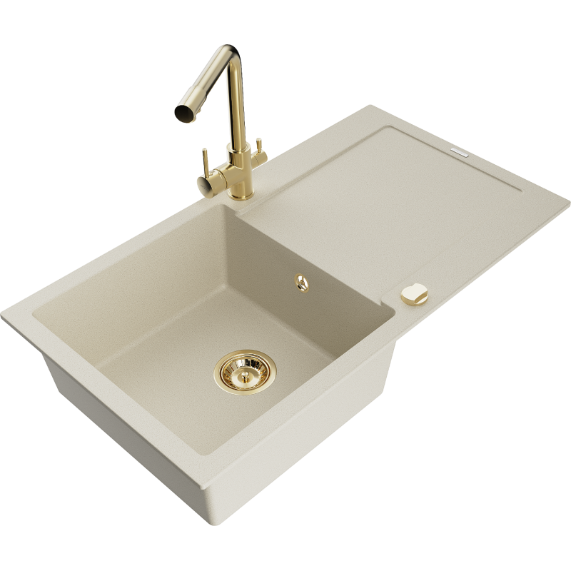 Mexen Leo graniittinen 1-allas tiskiallas tippuritasolla ja keittiöhanalla Duero, beige - 6501-69-671600-50