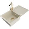 Mexen Leo fregadero de granito de 1 seno con escurridor y grifo de cocina Duero, beige- 6501-69-671600-50