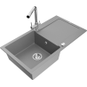 Mexen Leo granite kitchen sink 1-bowl with drainer and Duero kitchen tap, grey - 6501-71-671600-00