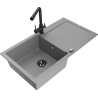 Mexen Leo granite kitchen sink 1-bowl with drainer and Duero kitchen tap, grey - 6501-71-671600-70-B