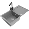 Mexen Leo granite sink 1-bowl with drainer and Duero kitchen tap, grey - 6501-71-671600-70