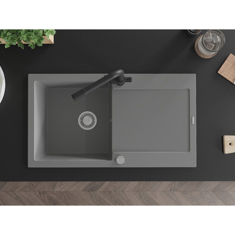 Mexen Leo fregadero de granito de 1 cámara con escurridor y grifo de cocina Duero, gris - 6501-71-671600-70