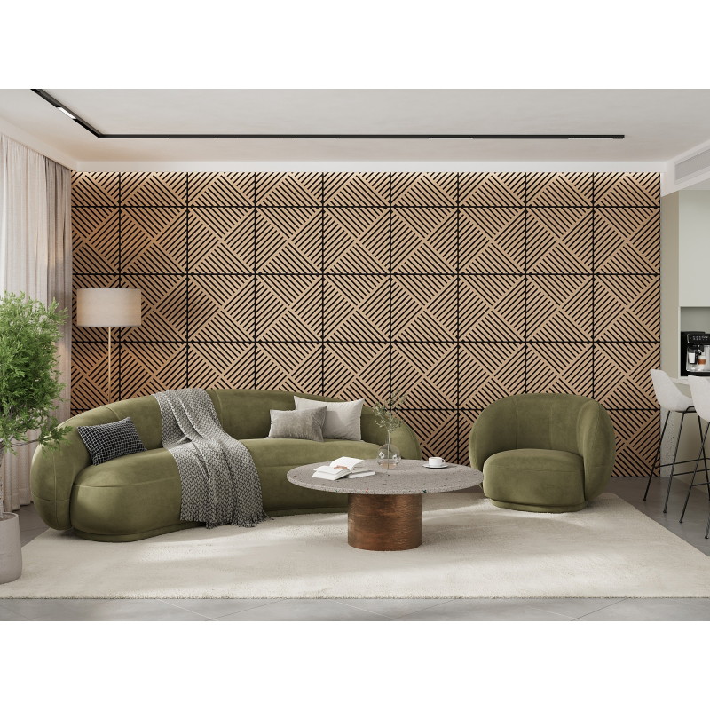 Mexen Linea 08 akustiskās sienas panelis 60 x 60 cm (4 gab.), filcs 9 mm, tehniska finieris, Balināts Ozols