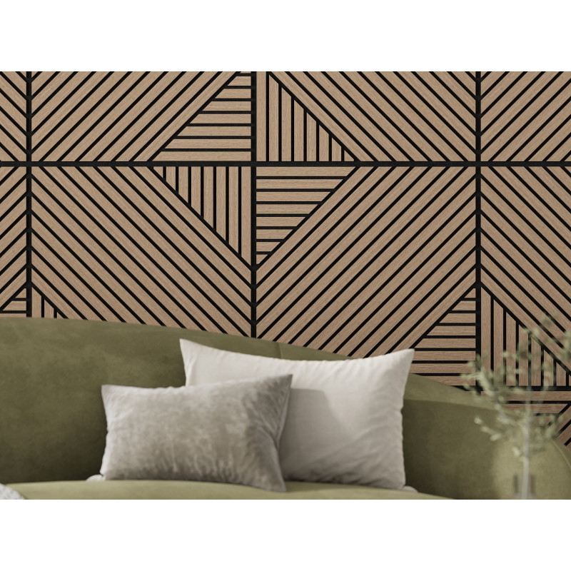 Mexen Linea 26 pannello acustico da parete 60 x 60 cm (4 pezzi), feltro 9 mm, impiallacciatura tecnica, Noce Chiaro