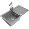 Mexen Leo évier en granit 1 bac avec égouttoir et robinet de cuisine Duero, gris - 6501-71-671600-71