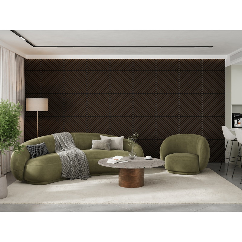 Mexen Linea 39 akoestisch wandpaneel 60 x 60 cm (4 stuks), vilt 9 mm, technisch fineer, Mocca Eik - S110-60607-39-045