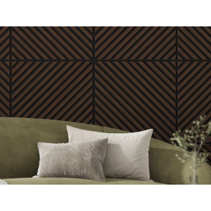 Mexen Linea 39 akoestisch wandpaneel 60 x 60 cm (4 stuks), vilt 9 mm, technisch fineer, Mocca Eik - S110-60607-39-045