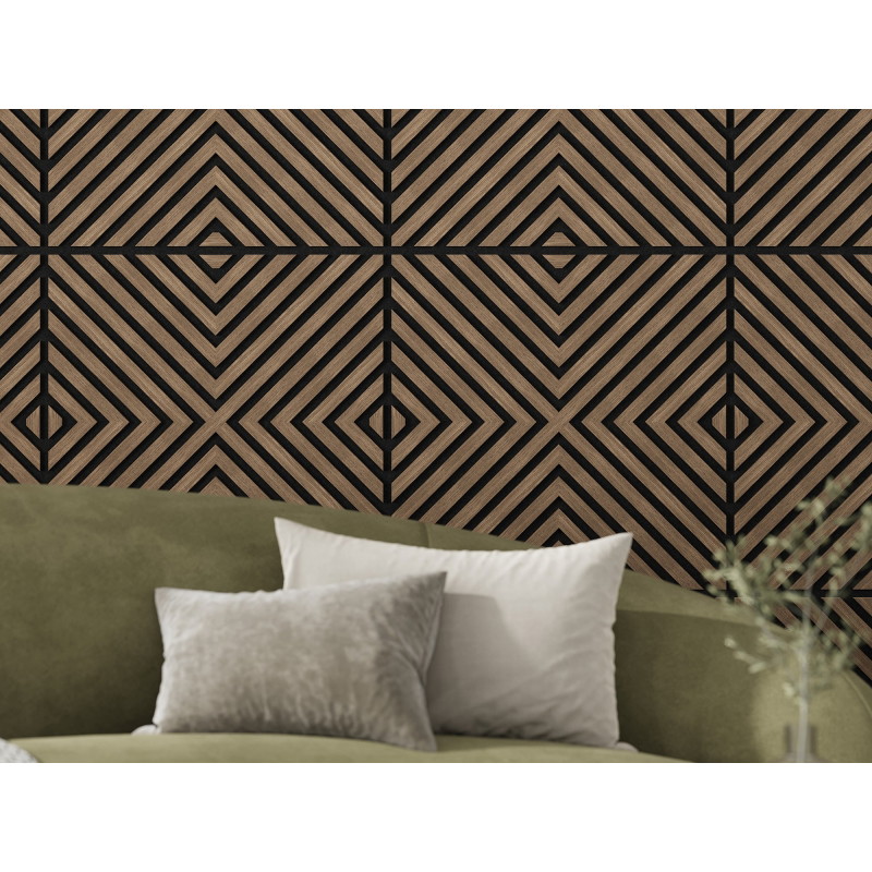 Mexen Linea 01 panel de pared acústico 60 x 60 cm (4 uds.), fieltro de 9 mm, chapa técnica, Nogal Oscuro - S110-60607-01-044