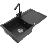 Mexen Leo fregadero de granito de 1 seno con escurridor y grifo de cocina Duero, negro/metálico plateado - 6501-73-671600-70
