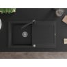 Mexen Leo 1-bowl granite sink with drainer and Duero kitchen tap, black/silver metallic - 6501-73-671600-70
