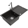 Mexen Leo granit gootsteen 1-komor met afdruiprek en keukenkraan Duero, zwart/gouden metallic - 6501-75-671600-00