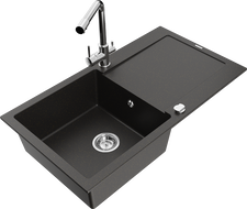 Mexen Leo Granitabläiz um eeneg Kummer mat Drainage a Kichenkran Duero, schwaarz/gëllege Metalik - 6501-75-671600-00