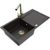 Mexen Leo fregadero de granito de 1 seno con escurridor y grifo de cocina Duero, negro/dorado metálico - 6501-75-671600-50