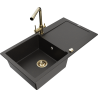 Mexen Leo granitische spoelbak met 1 kom, afdruipplaat en keukenmengkraan Duero, zwart/goud metallic - 6501-75-671600-50