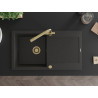 Mexen Leo einzelner Granitspülbecken mit Abtropffläche und Küchenarmatur Duero, schwarz/goldener Metallic - 6501-75-671600-50