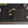 Mexen Leo fregadero de granito de 1 seno con escurridor y grifo de cocina Duero, negro/dorado metálico - 6501-75-671600-50