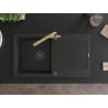 Mexen Leo Granitspüle 1-Becken mit Abtropffläche und Küchenarmatur Duero, schwarz/goldener Metallic - 6501-75-671600-50-B