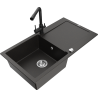 Mexen Leo fregadero de granito de 1 cubeta con escurridor y grifo de cocina Duero, negro/dorado metálico - 6501-75-671600-70