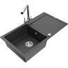 Mexen Leo granite kitchen sink 1-bowl with drainer and Duero kitchen tap, speckled black - 6501-76-671600-00