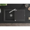 Mexen Leo évier en granit 1 bac avec égouttoir et robinet de cuisine Duero, noir moucheté - 6501-76-671600-00
