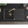 Mexen Leo fregadero de granito de 1 compartimento con escurridor y grifo de cocina Duero, negro moteado - 6501-76-671600-50