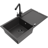 Mexen Leo granite sink 1-bowl with drainer and Duero kitchen tap, black speckled - 6501-76-671600-70-B