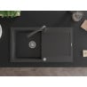 Mexen Leo 1-bowl granite sink with drainer and Duero kitchen tap, black speckled - 6501-76-671600-76