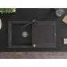 Mexen Leo granite sink, 1-bowl with drainer and Duero kitchen tap, black speckled - 6501-76-671600-70