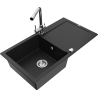 Mexen Leo granite sink 1-bowl with drainer and Duero kitchen tap, black - 6501-77-671600-00