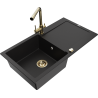 Mexen Leo fregadero de granito de 1 compartimento con escurridor y grifo de cocina Duero, negro - 6501-77-671600-50
