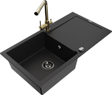 Mexen Leo Granit-Spullsteen 1-Kummer mat Oflaaf an Kichenkran Duero, schwaarz - 6501-77-671600-50-B