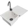 Mexen Cesar 1-bowl granite sink with drainer and Telma kitchen tap, white - 6514-20-670200-70
