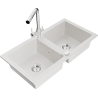 Mexen Mario granite kitchen sink 2-bowl with Duero kitchen tap, white - 6504-20-671600-00