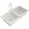 Mexen Mario fregadero de granito de 2 compartimentos con grifo de cocina Duero, blanco - 6504-20-671600-20