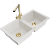 Mexen Mario 2-bowl granite sink with Duero kitchen tap, white - 6504-20-671600-50