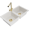 Mexen Mario fregadero de granito de 2 compartimentos con grifo de cocina Duero, blanco - 6504-20-671600-50