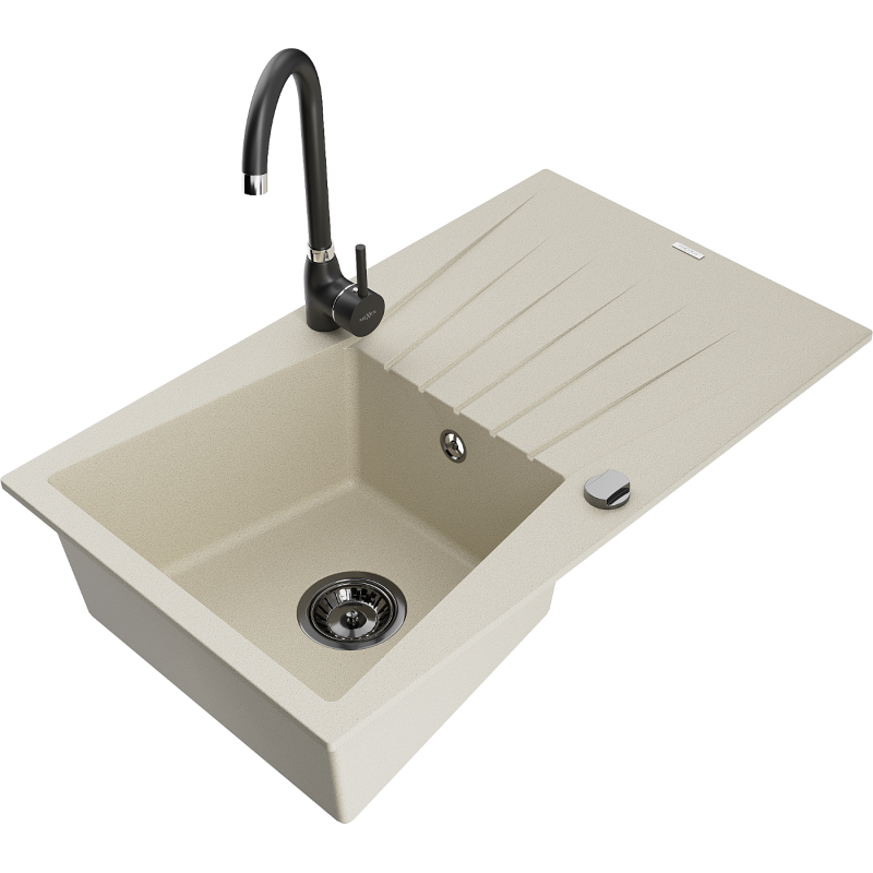 Mexen Cesar Graniittinen 1-allas tiskiallas valutustasolla ja keittiöhanalla Telma, beige - 6514-69-670200-70