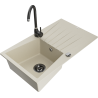 Mexen Cesar granieten gootsteen 1-kompartment met afdruiprek en keukenkraan Telma, beige - 6514-69-670200-70