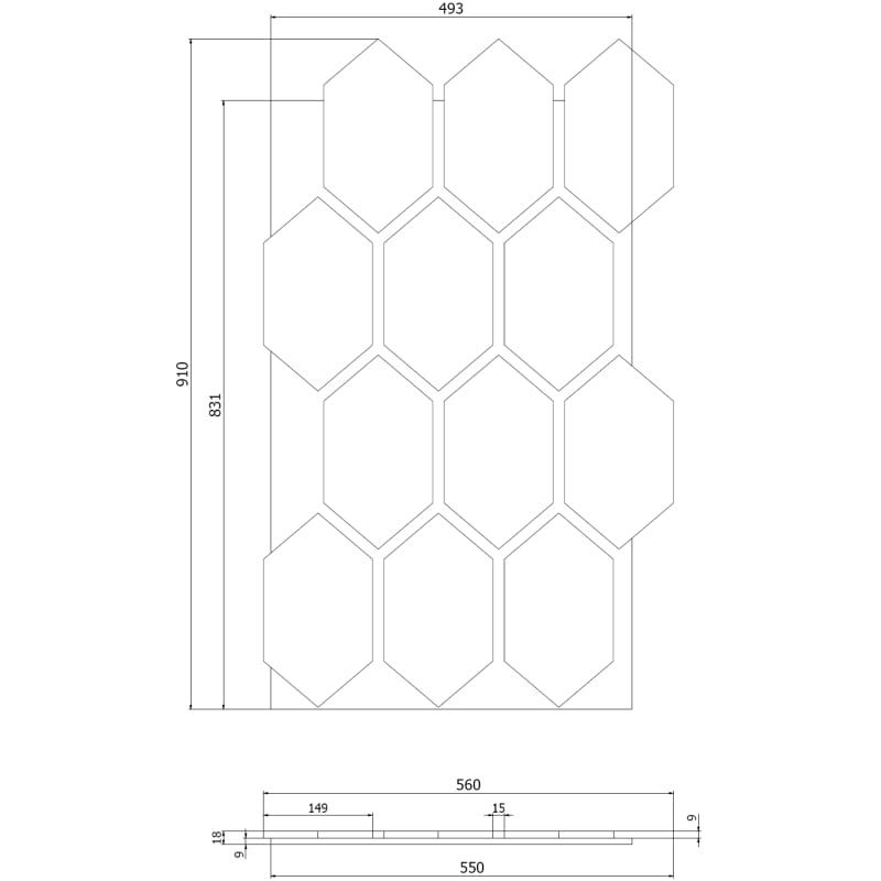 Mexen Form 01 painel de parede acústico 91 x 56 cm (4 peças), feltro 9 mm, folha técnica, Carvalho Mocca - S111-91567-01-045