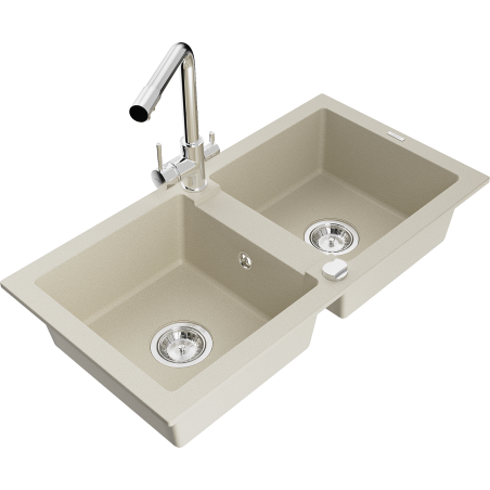Mexen Mario Granitspüle 2-Kammer mit Küchenarmatur Duero, beige - 6504-69-671600-00