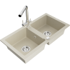 Mexen Mario granite 2-bowl kitchen sink with Duero tap, beige - 6504-69-671600-00