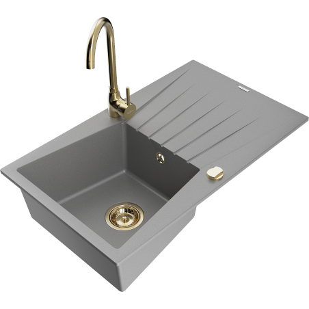 Mexen Cesar Granit-Spullmopp 1-Kummerschlëssel mat Drainage an Kichekrunn Telma, gro - 6514-71-670200-50