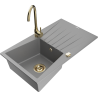 Mexen Cesar fregadero de granito de 1 compartimento con escurridor y grifo de cocina Telma, gris - 6514-71-670200-50
