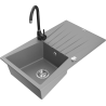 Mexen Cesar Granitspüle 1-becken mit Abtropffläche und Küchenarmatur Telma, grau - 6514-71-670200-70