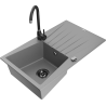 Mexen Cesar 1-bowl granite sink with drainer and Telma kitchen tap, grey - 6514-71-670200-70-B