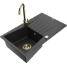 Mexen Cesar granite sink 1-bowl with drainer and Telma kitchen tap, black/silver - 6514-73-670200-50