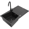 Mexen Cesar granite sink 1-bowl with drainer and Telma kitchen tap, black/silver - 6514-73-670200-70-B