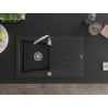 Mexen Cesar évier en granit 1 bac avec égouttoir et robinet de cuisine Telma, noir/or - 6514-75-670200-00