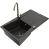 Mexen Cesar fregadero de granito de 1 cubeta con escurridor y grifo de cocina Telma, negro/oro - 6514-75-670200-50-B